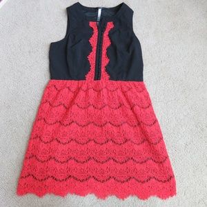 Kensie Large Red Lace over Black Dress Button Up